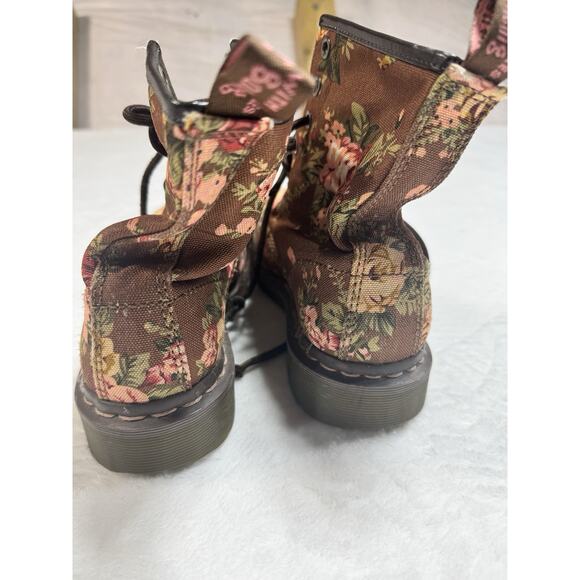 Dr. Doc Martens Floral Boots Sz 7 EU 38 1460 Brown Red Pink Canvas Docs Combat - Picture 2 of 7